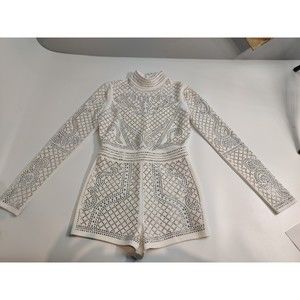 Fashion Nove Long Sleeve Shorts One Piece With Round Metal Stones On Front